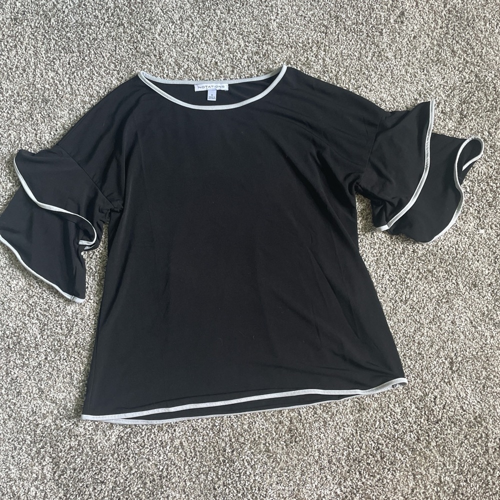 Notations Black Blouse with Ruffle Sleeves